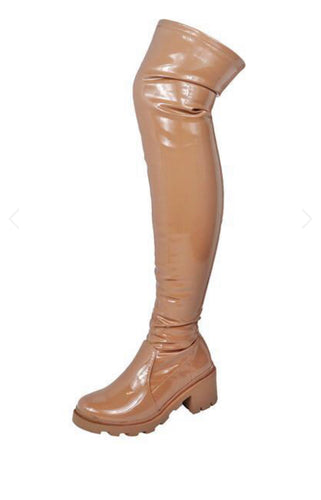 Nude patent thigh highs