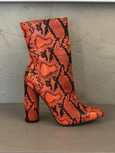 Load image into Gallery viewer, Orange snake print booties