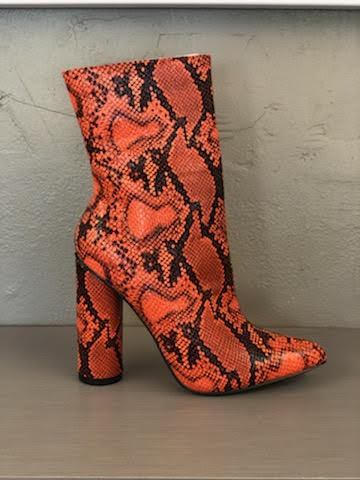 Orange snake print booties